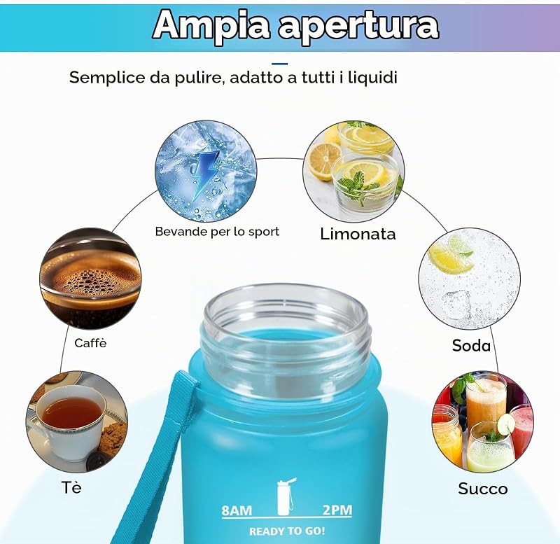 Borraccia 500ml, Borraccia Motivazionale con Filtro, a Prova di Perdite, Bottiglia Acqua Sportiva con Indicatore del Tempo, Campeggio, Viaggio, Corsa, Scuola, Yoga