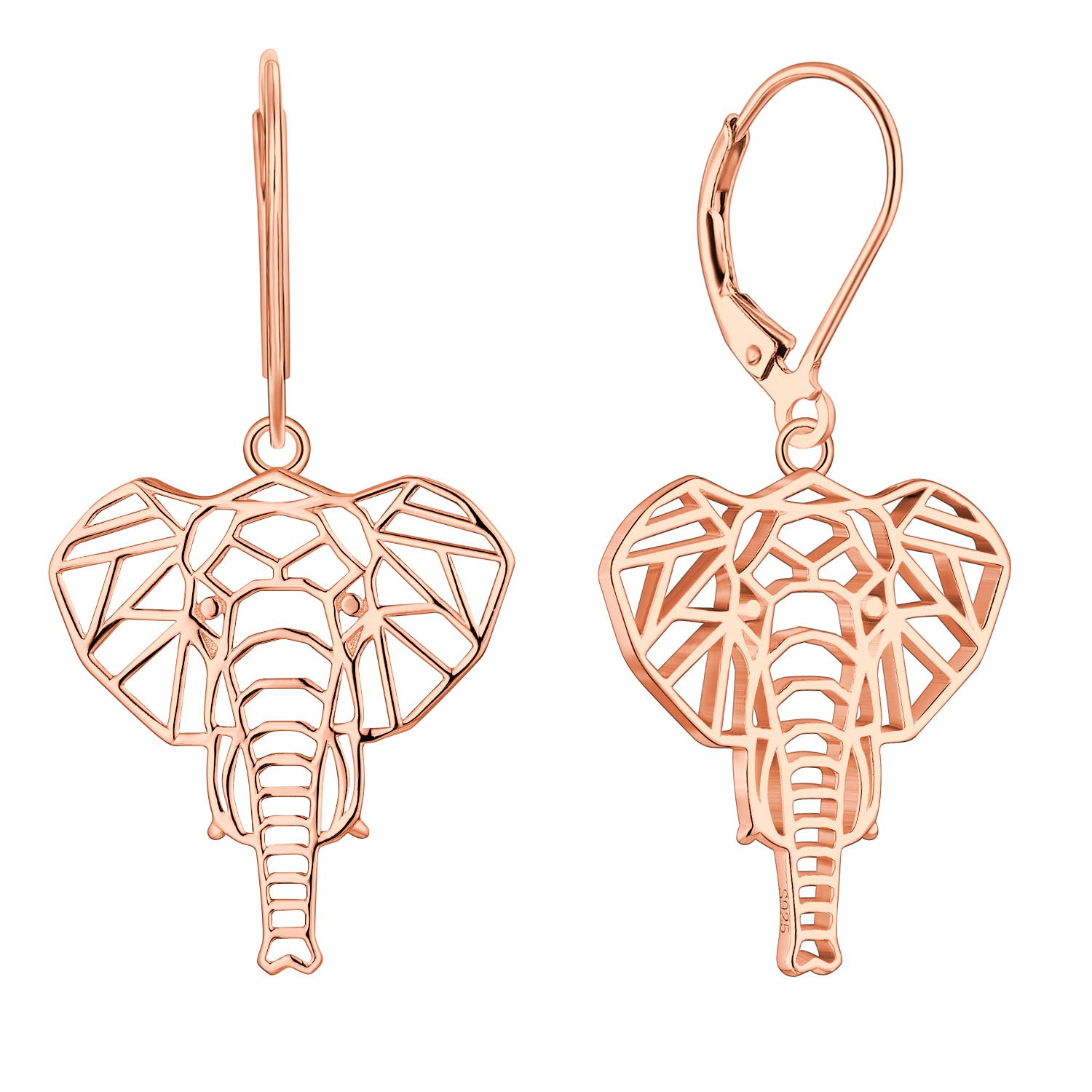 JO WISDOM Elephant Earrings,925 Sterling Silver Animal Leverback Dangle & Drop Earrings with Rose Gold Plated,Jewelry for Women