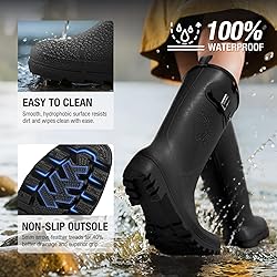HISEA Black Rain Boots Women Slim Calf PVC Rubber