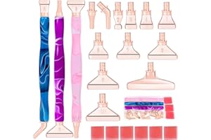 DoreenBow 21Pcs Diamond Art Painting Pen Metal Tips Screw Thread Tips Multi Placer Tips Diamond Art Painting Accessories 5D Diamond Art Painting Tools with 6 Clay, Rose Gold