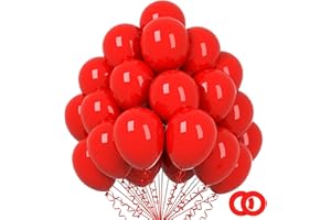 Q&HIGH LIFE 100pcs Red Balloons, 12 inch Red Party Latex Balloons for Birthday Wedding Valentine’s Day Anniversary Party Decorations(With 2 Red Ribbons)