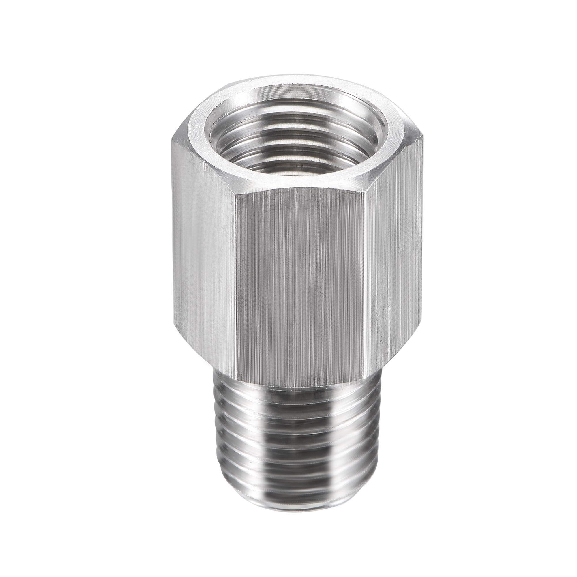 sourcing map Pipe Fitting Reducer Adapter 1/4" NPT Male x 1/4" NPT Female for Water Oil Air Pressure Gauge Temp Sensor, Stainless Steel, Pack of 1