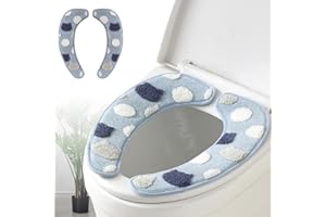 Iensen Thick and Warm Toilet Seat Cover – Washable, Reusable Cushion with TPR Adhesive Back & Decorative Pattern for Comfort & Insulation (Blue)