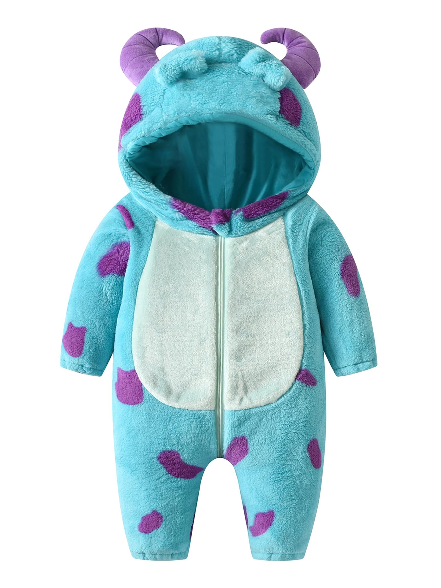 Miolasay Toddler Baby Girl Boy Halloween Costume Cute Animal Outfit Funny Monster Fuzzy Warm Fall Winter Clothes Hooded Zipper Romper (A-Blue, 18-24 Months)