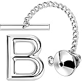 AMITER Men Tie Tack, Initial A-Z Silver Tie Pin