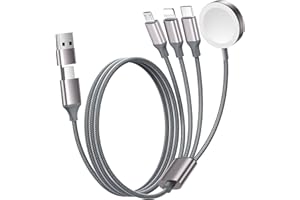 Renmou for Apple Watch Charger,4 in 2 Multi Charging Cable,Type C/Lightning/Micro USB Nylon Braided Travel Vacation Essentials Compatible with iWatch Ultra/SE/10-1,for iPhone 17-11,Gray(5FT)