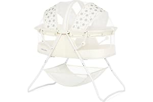 Dream On Me Karley Bassinet in French White,Lightweight Portable Baby Bassinet, Quick Fold and Easy to Carry, Adjustable Double Canopy, Indoor and Outdoor Bassinet with Large Storage Basket.