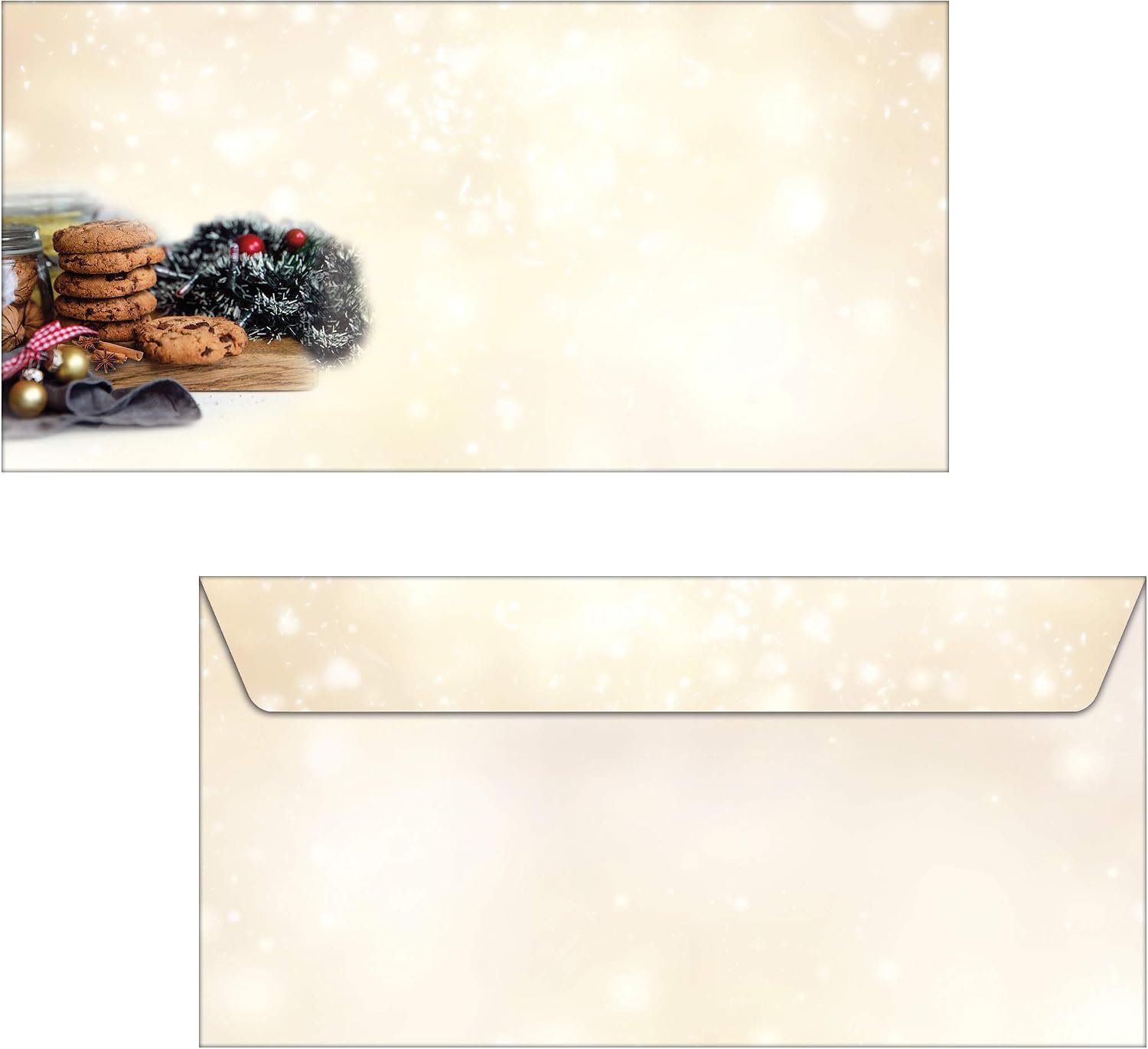 SIGEL DU304 Envelopes with Christmas pattern, Beige and brown, DL size (11 x 22 cm), 25 Pieces, Winter Smell, brown/golden