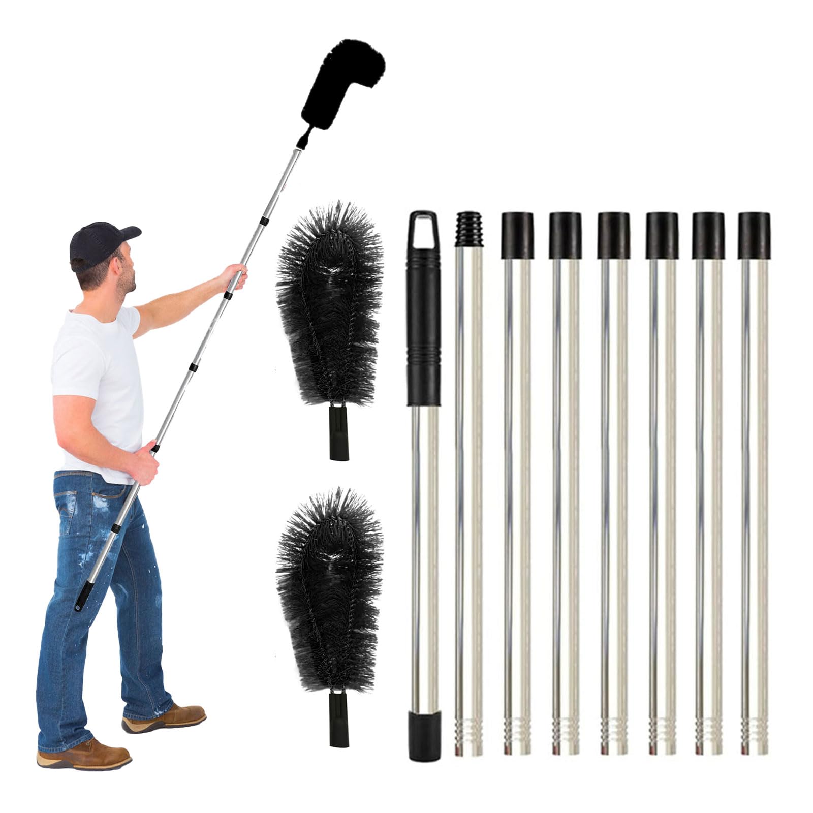 Gutter Cleaner Brush With 8 Ext. Telescopic Gutter Cleaning Pole - Black