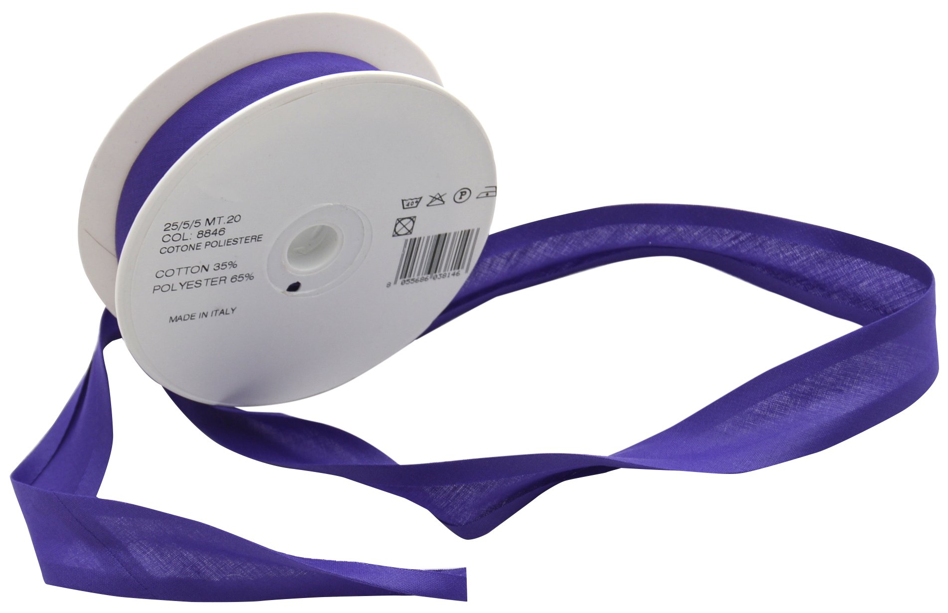 Inastri 25/5/5 mm Bias Binding-Col. 8846-PURPLE-20m Roll, polycotton