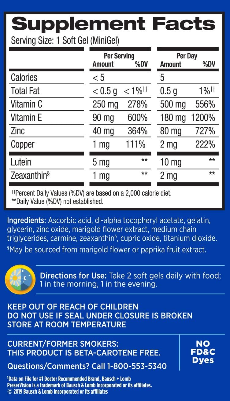 PreserVision AREDS 2 Vitamin & Mineral Supplement 120 Count Soft Gels, Packaging May Vary: Health & Personal Care