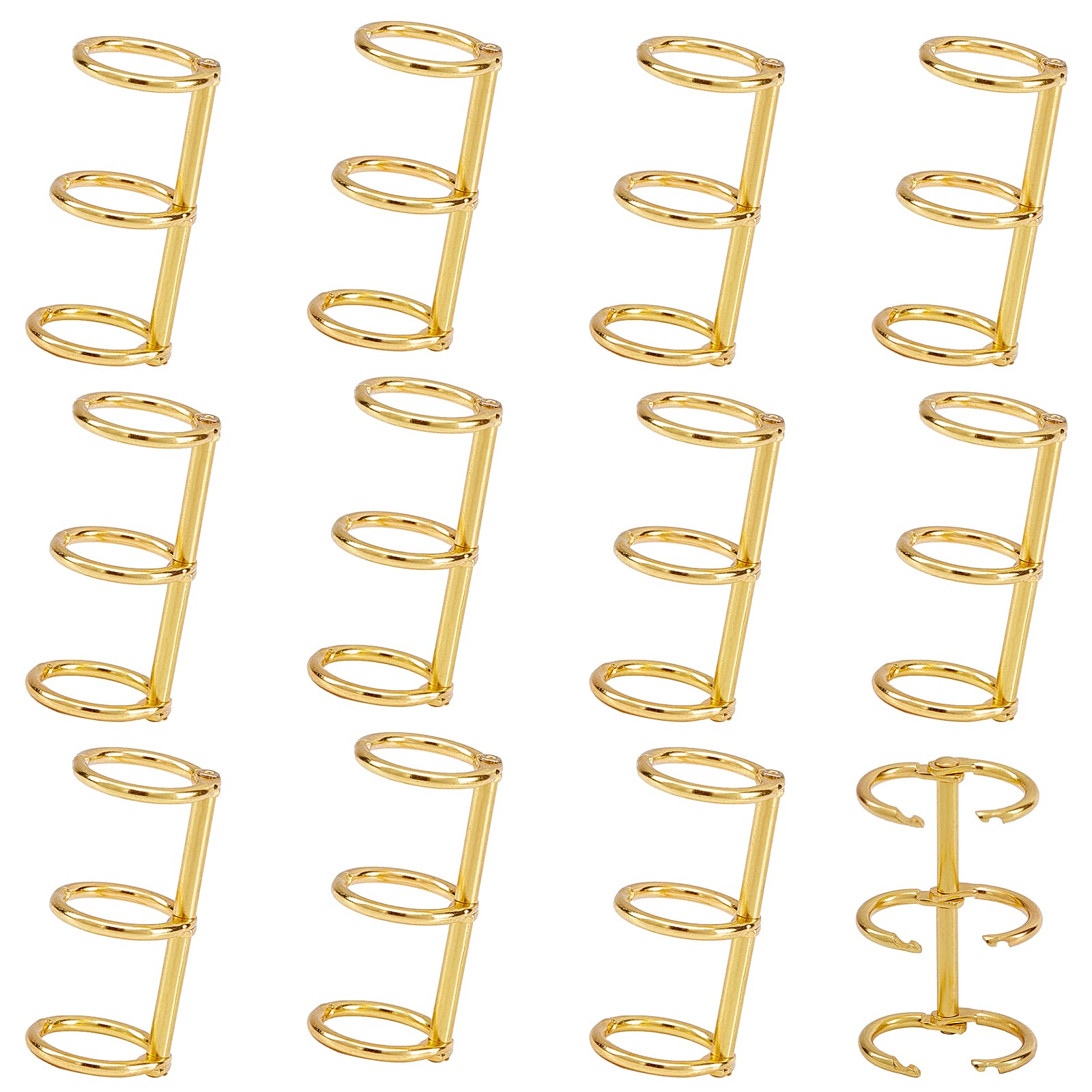 PH PandaHall 12pcs 3 Ring Binder Clips, Golden School Book Rings Metal Loose Leaf Binder Rings, Ring Snap Split Hinged for School Notebook Diary Photo Album Binding