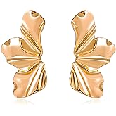MALOYANVE Gold Statement Geometric Texture Earrings for Women Large Hypoallergenic Flower Earrings Fashion Irregular Minimalism Metal Simple Modern Earrings Statement Trendy Jewelry Gifts