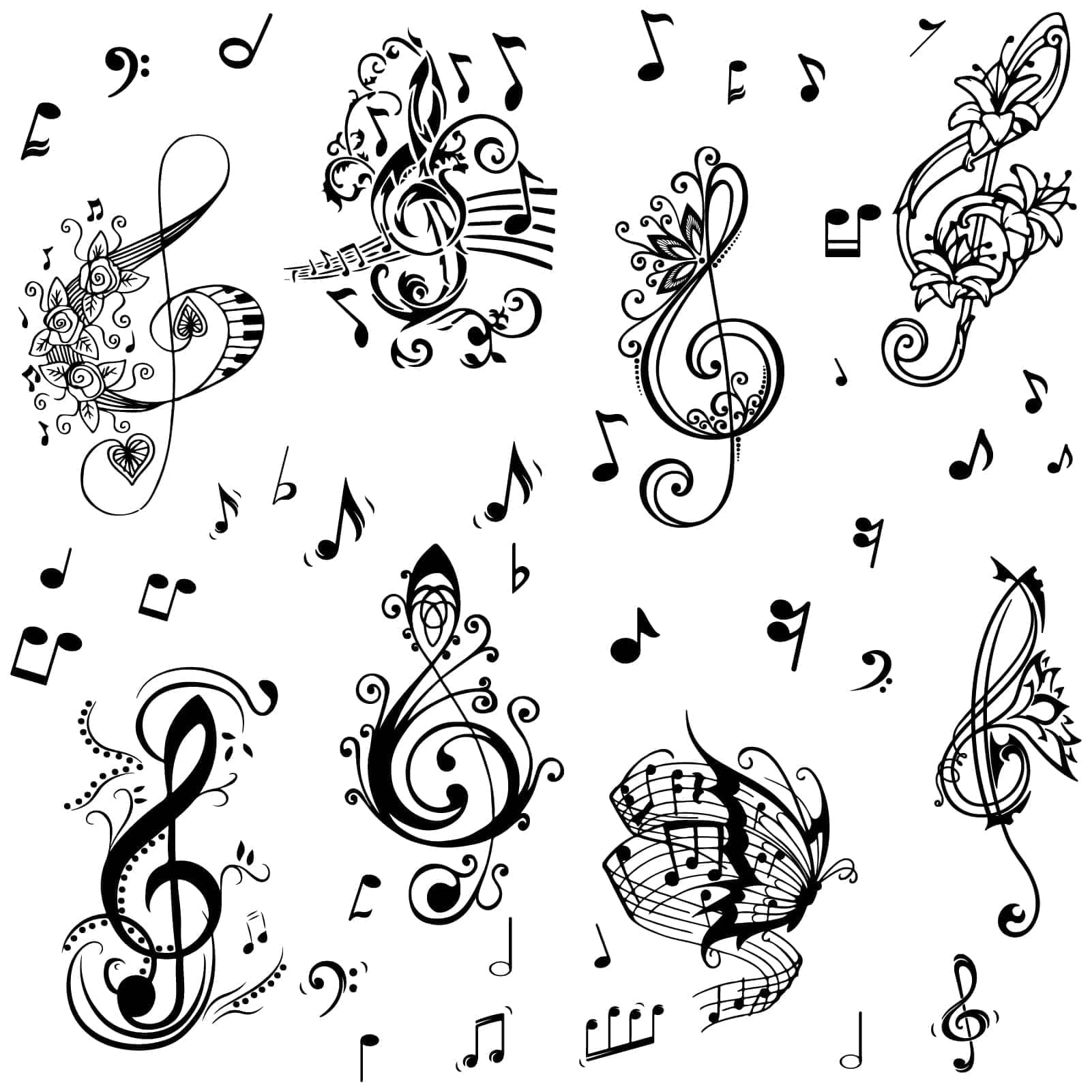 CRASPIRE Music Wall Decals 8 Sheets Butterfly Wall Stickers Music Notes Notation Waterproof Removable Vinyl Wall Art for Classroom Bedroom Living Room Decorations