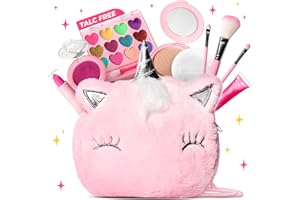 ULOVEME Talc Free Kids Makeup, Mica-Based Real Makeup Kit for Girls with Fluffy Purse - Hypoallergenic Makeup for Sensitive S