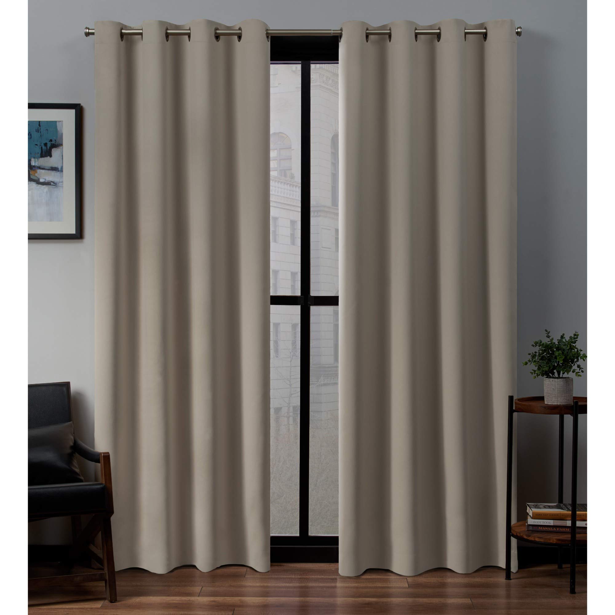 Exclusive Home Curtains Sateen Woven Blackout Grommet Top Panel Pair, Stone , 52x84, 2 Piece
