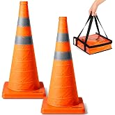 E-riding 28 Inch 2 Pack Collapsible Traffic Cones | Pop-up Orange Cones with 2 Reflective Collars, Multi-Purpose Protable Safety Cones for Parking Lot, Driving Training