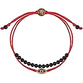 KARMA AND LUCK - Brave Gaze - Men's Real Matte Onyx/Jade Stone Bronze Brass Evil Eye Charm Red String Adjustable Drawstring Closure Bracelet Handmade with Love in Bali