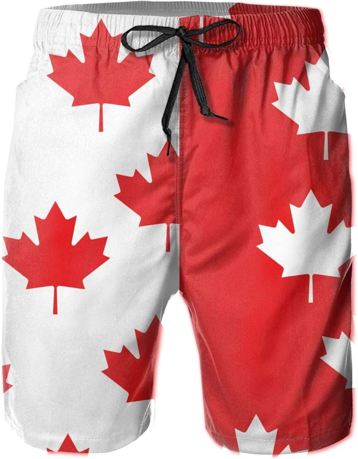 SENSUOUSONG White and Red Canada Flag Maple Mens Swim Trunks Quick Dry