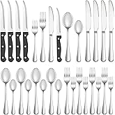 MUTNITT Silverware Set with Steak Knives Service for 4,Stainless Steel Flatware, Mirror Polished Cutlery Utensil Set for Home Kitchen Eating Tableware, Include Fork Knife Spoon, Dishwasher Safe