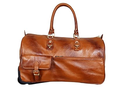 HYATT Leather Accessories Leather 21\ Inch Tan Soft-Side Cabin Size Trolley Bag.