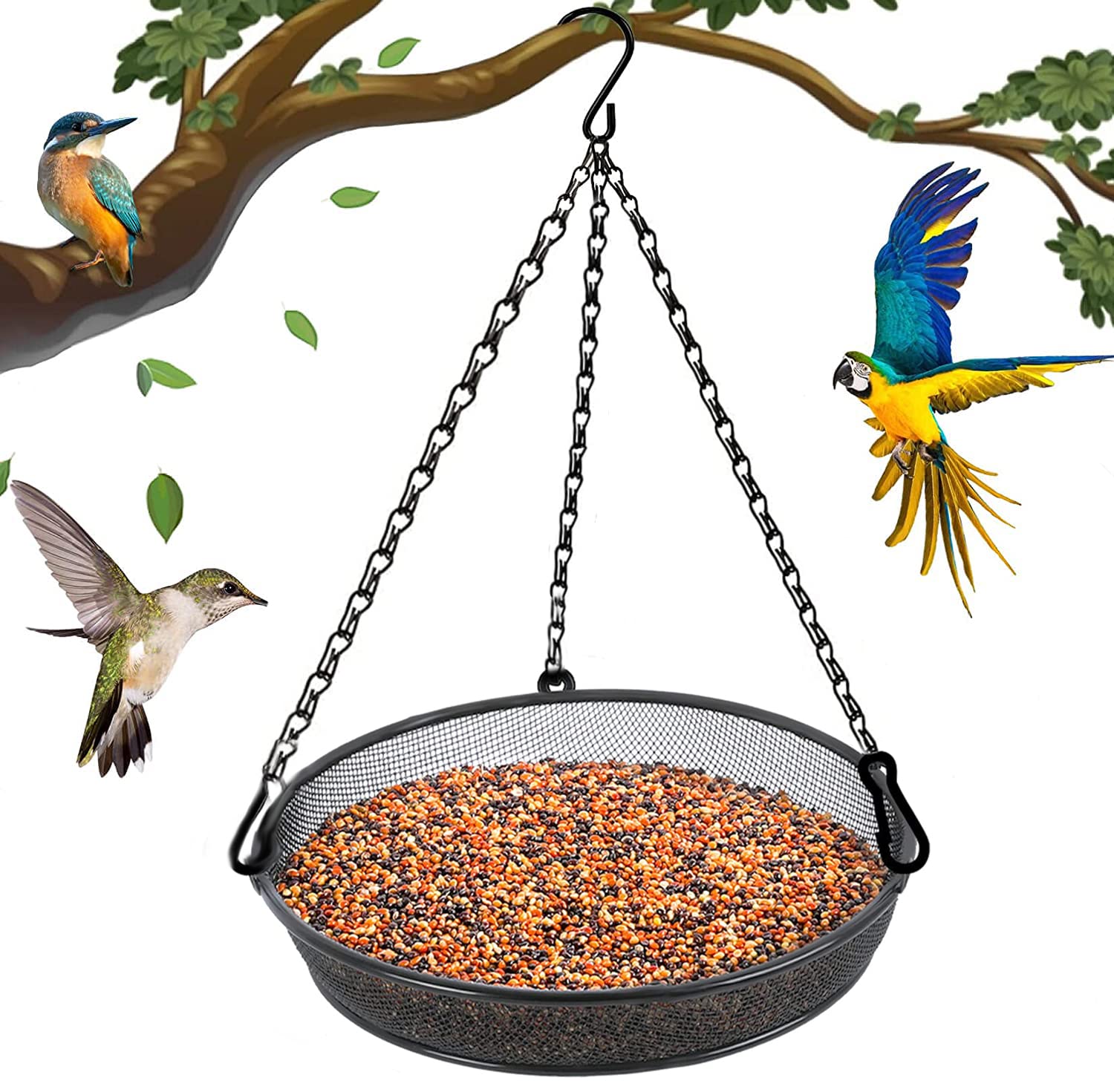 Photo 1 of Hanging Bird Feeder, Birdfeeder Hanging for Garden Yard Outside Hanging Bird Feeder Tray - Metal Mesh Platform Feeders for Birds Outside Outdoors Hanging for Attracting Birds - Original