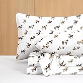 Wake In Cloud - Western Bed Sheets, 4-Piece Sheet Set, Rustic Ranch Cowboy Horse Southwestern Country Vintage Pattern Printed Bedding, Deep Pocket, Brown White, Queen Size