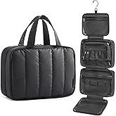 BAGSMART Travel Toiletry Bag for women, Portable Hanging Hook Makeup Bag Organizer, Waterproof Makeup Cosmetic Bag, for Full-Size Accessories, Toiletries,Black