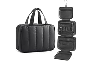 BAGSMART Travel Toiletry Bag for women, Portable Hanging Hook Makeup Bag Organizer, Waterproof Makeup Cosmetic Bag, for Full-Size Accessories, Toiletries,Black