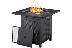 Arlopu Outdoor Propane Fire Pit Table, 30 Inch CSA Approved 50,000 BTU, Auto-Ignition Gas Fire Pit Table, Rattan-Look Steel F