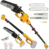 2-in-1 Cordless 8" Pole Saw & Mini Chainsaw Compatible with DeWALT 20V MAX Battery, Brushless 8 Inch & 6 Inch Telescoping Pol