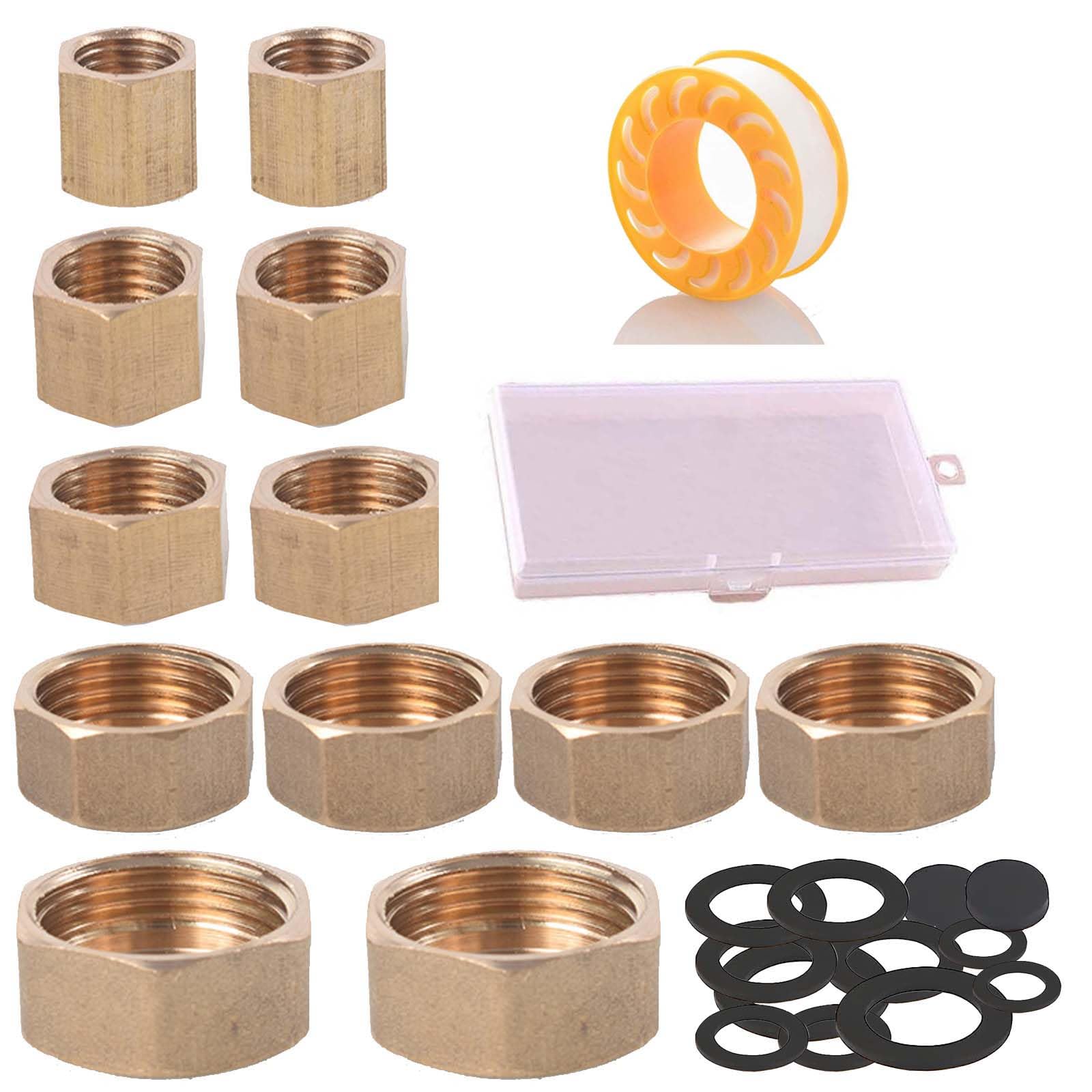 SVOCK Blanking Plugs Set of 12, 1/2/3/4/3/4-inch Brass, Rubber, Water Pipe Fitting, for Garden Outdoor Water Pipes, with Mounting Accessories