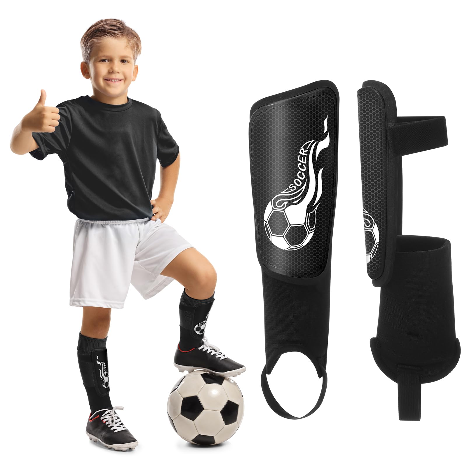 Photo 1 of VercanMonth Soccer Shin Guards for Kids Youth 4-8, 8-14, Lightweight Adjustable Strap Soccer Shin Pads with Ankle Protection Protective Football Equipment for Boys Girls Teens(Black,Medium)