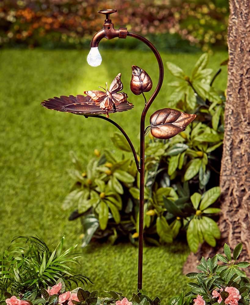 The Lakeside Collection Solar Bird Bath Bronze Sunflower