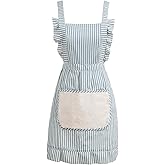 Ftuency Cute Cotton Apron for Women, Adjustable Bib Cooking Kitchen Aprons with Pockets for BBQ Drawing Baking