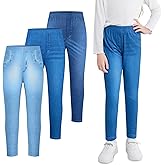 Weixinbuy 3 Pack Girls Leggings Imitation Denim Print Leggings for Kids Bell Bottoms Pants Girl's Stretchy Flared Pants