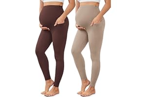 VALANDY Creamlush 2 Pack Women's Maternity Leggings with Pockets Over The Belly,Soft Comfy Active Yoga Lounge Pregnancy Pants