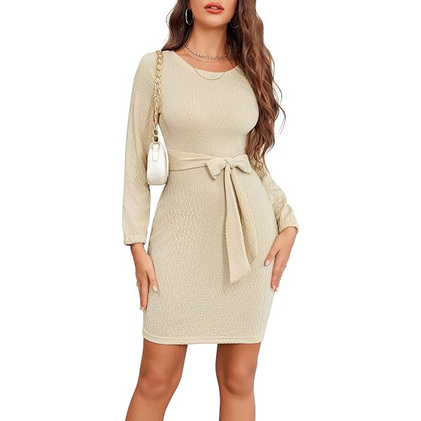 Byinns Women's 2025 Knit Sweater Bodycon Mini Dress Ribbed Long Sleeve Ruffle Hem Cocktail Party Sexy Fall Winter Dresses