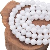 LPBeads 100PCS 8mm Natural White Jade Beads Gemstone Round Loose Beads for Jewelry Making with Crystal Stretch Cord