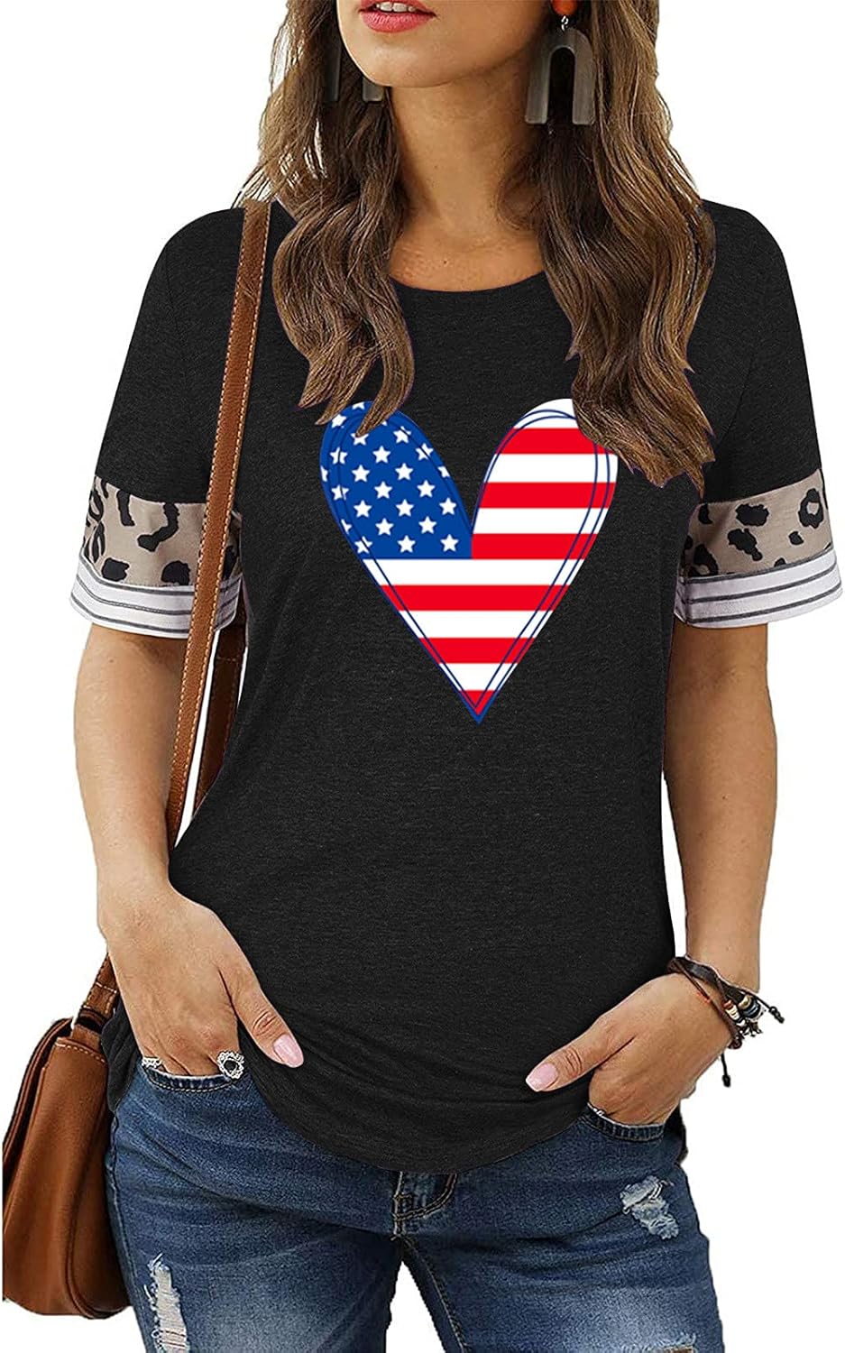 Women's 4th of July Shirts Casual Crewneck Tunic Blouses Love Graphic