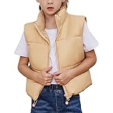 Gihuo Girls Winter Puffer Vest Lightweight Water-Resistant Quilted Vests Cropped Warm Kids Sleeveless Jacket Outerwear