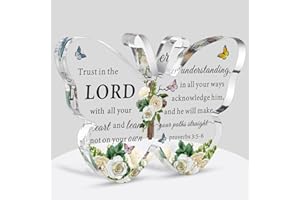 Barydat Acrylic Christian Gifts Bible Verses Religious Gifts for Women Men Inspirational Scripture Butterfly Prayer Room Decor Faith Keepsake Paperweights for Mom Father Home(Trust Lord)