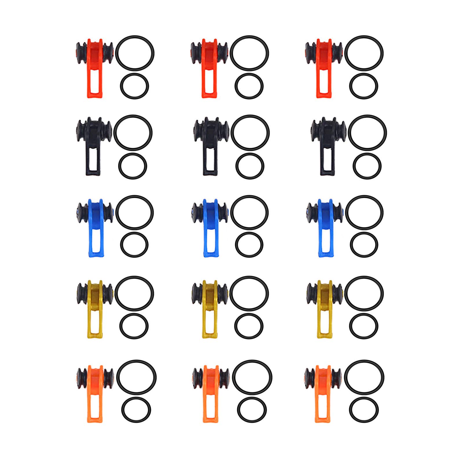 LAIBOREC Fishing Hooks Keeper, 15 Sets Fishing Lure Bait Holder with 2 Different Sizes Elastic Rubber O-rings, Adjustable Fishing Rod Pole Hook Keepers Fishing Accessories Tools(5 Colors)