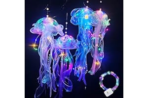 TWIEVO Jellyfish Decor, 4 Pcs Jellyfish Lanterns Lamp for Mermaid Theme Party, Hanging Colorful Jelly Fish Decoration Lights for Birthday Party Under The Sea Party Decoration for Women Girl Baby (4 Colors)