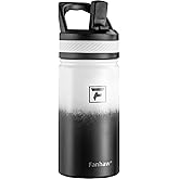 Fanhaw 14 Oz Kids Insulated Water Bottle with Straw Lid – Stainless Steel Double Wall Vacuum, Leak-Proof, BPA-Free Water Bottles for School Boys & Girls(White Black)