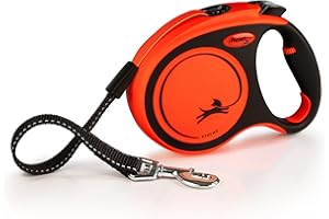 FLEXI New Classic Tape Retractable Dog Leash for Large Dogs Upto 143 lbs. – 16 ft., Orange/Black |Tangle Free Pet Walking Leash with One-Handed Brake, Pause, Lock |German Quality Product