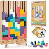 BSADIY Montessori Brain Blocks Wooden Stacking Puzzle Toy for 3-6 Year Old | Educational Montessori Toys for Kids, Colored 3D Russian Block Stacking Jigsaw Tetris Puzzle, Giant Building Block Board Game