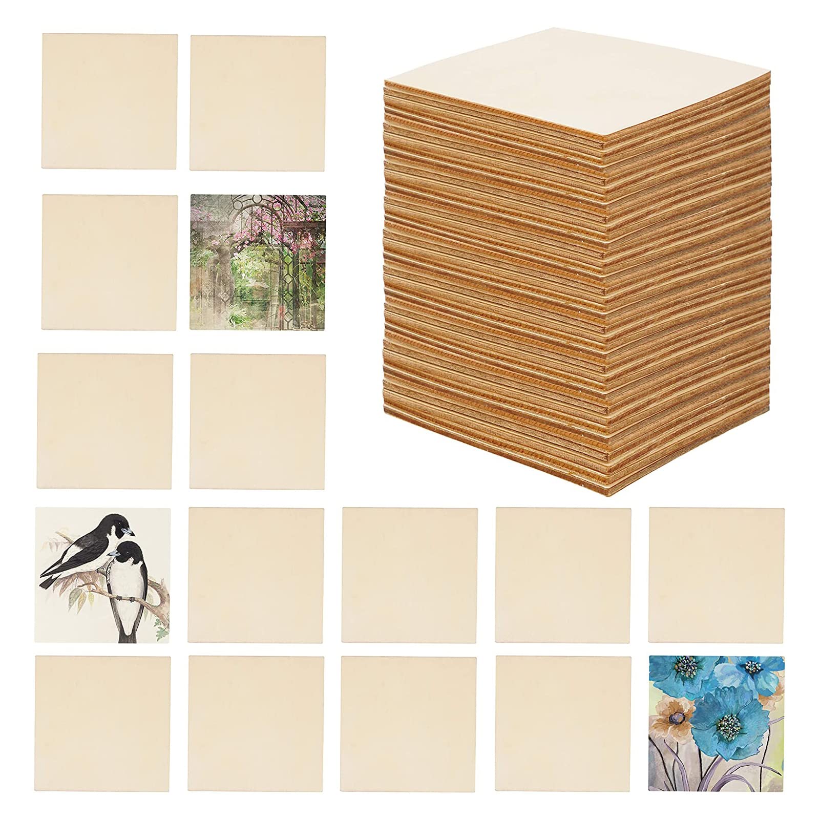 Jadedshay Wooden Square Coasters,30pcs Unfinished Blank Wood Squares - 10 x 10cm / 3.93 x 3.93 inches - 2.7mm Thick Wooden Plain Square Pieces for DIY Coasters,Crafts,Painting and Pyrography Burning
