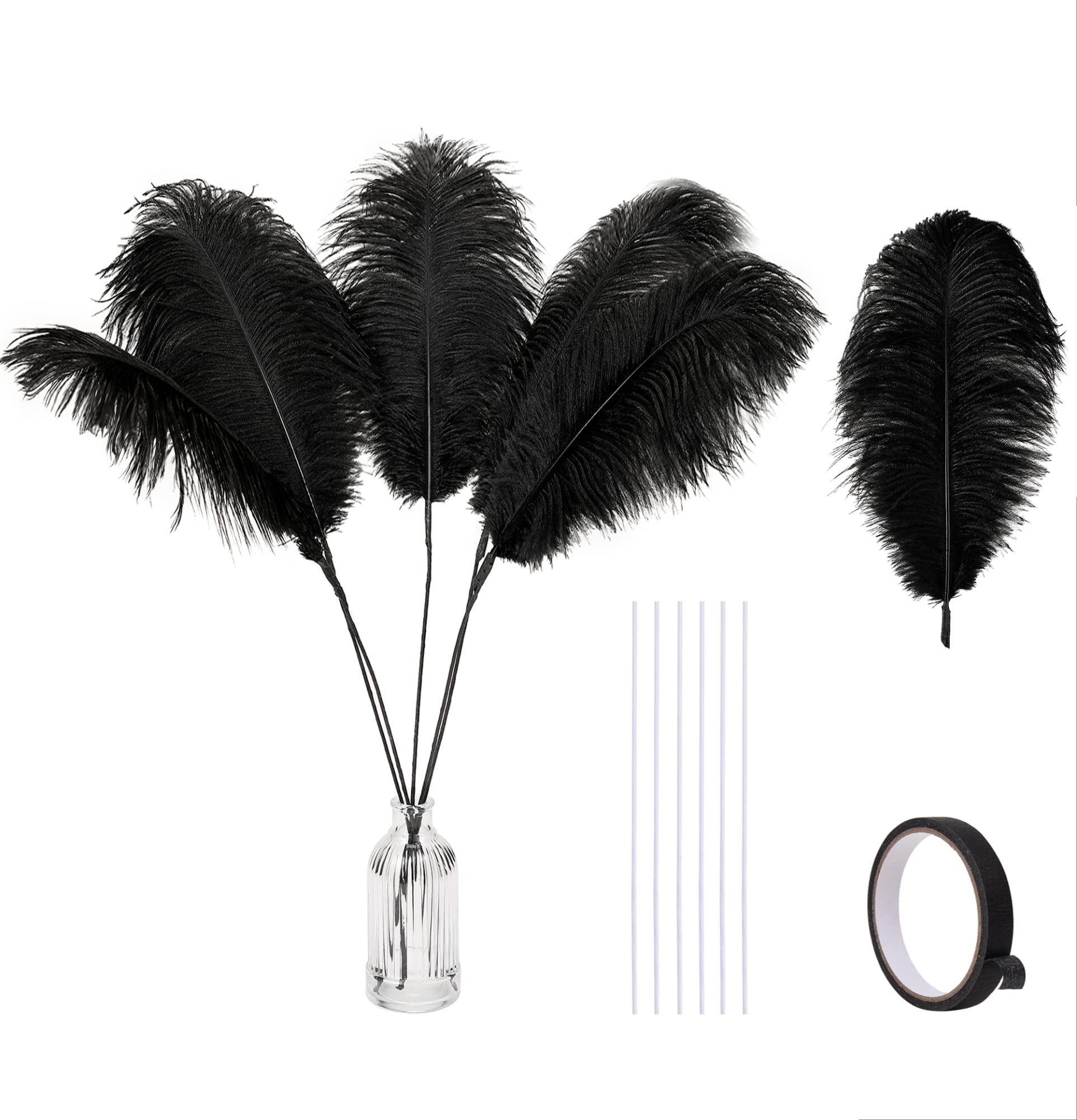 Photo 1 of Holmgren Black Ostrich Feathers Bulk - 20pcs Making Kit 22 Inch Natural Ostrich Feathers for Vase, Floral Arrangement, Wedding Party Centerpieces and Halloween Home Decor (Black)