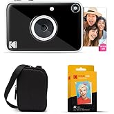 Kodak Printomatic+ Instant Print Digital Camera Starter Bundle + Carrying Case + Zink 20pk Sticky-Back Photo Paper - 10MP, Full-Color Photos, GB LED Status Indicator - Black